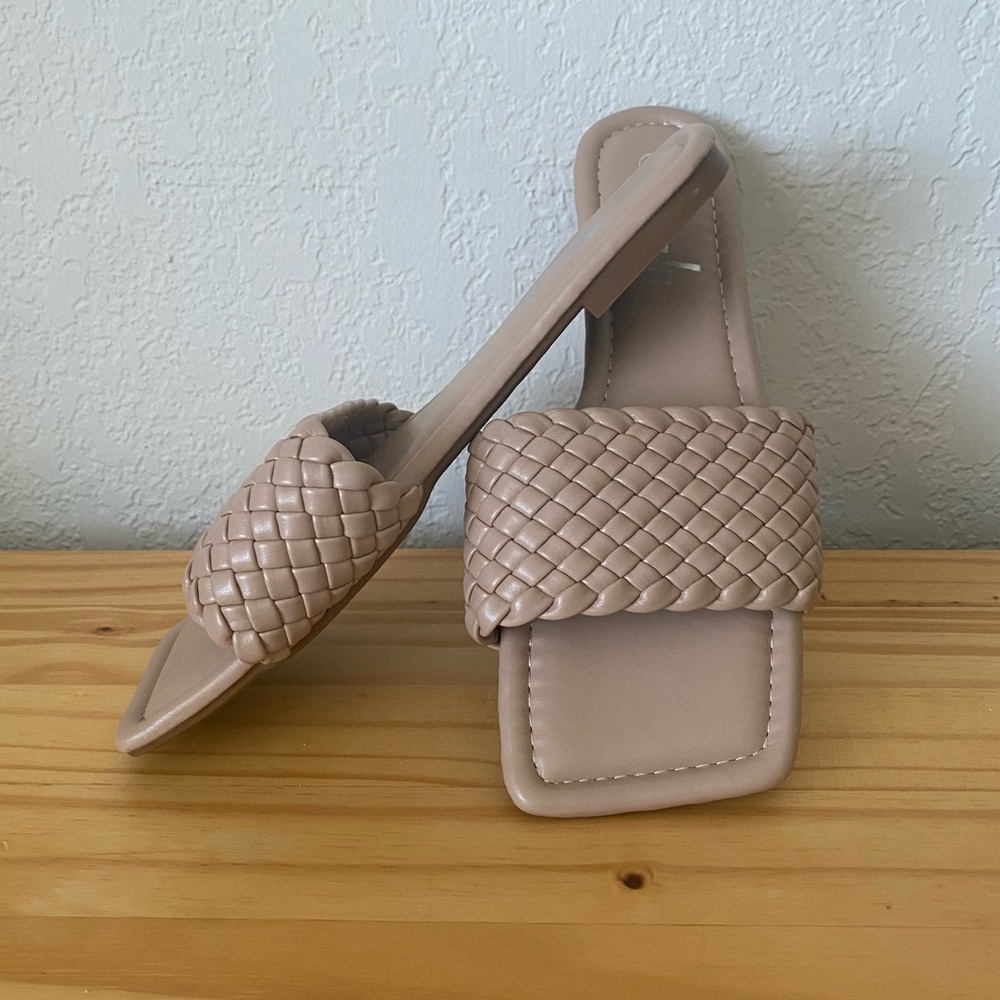 SHEIN - Braided Vamp Square Toe Faux Leather Sandals in Dusty Pink (Size: 8)